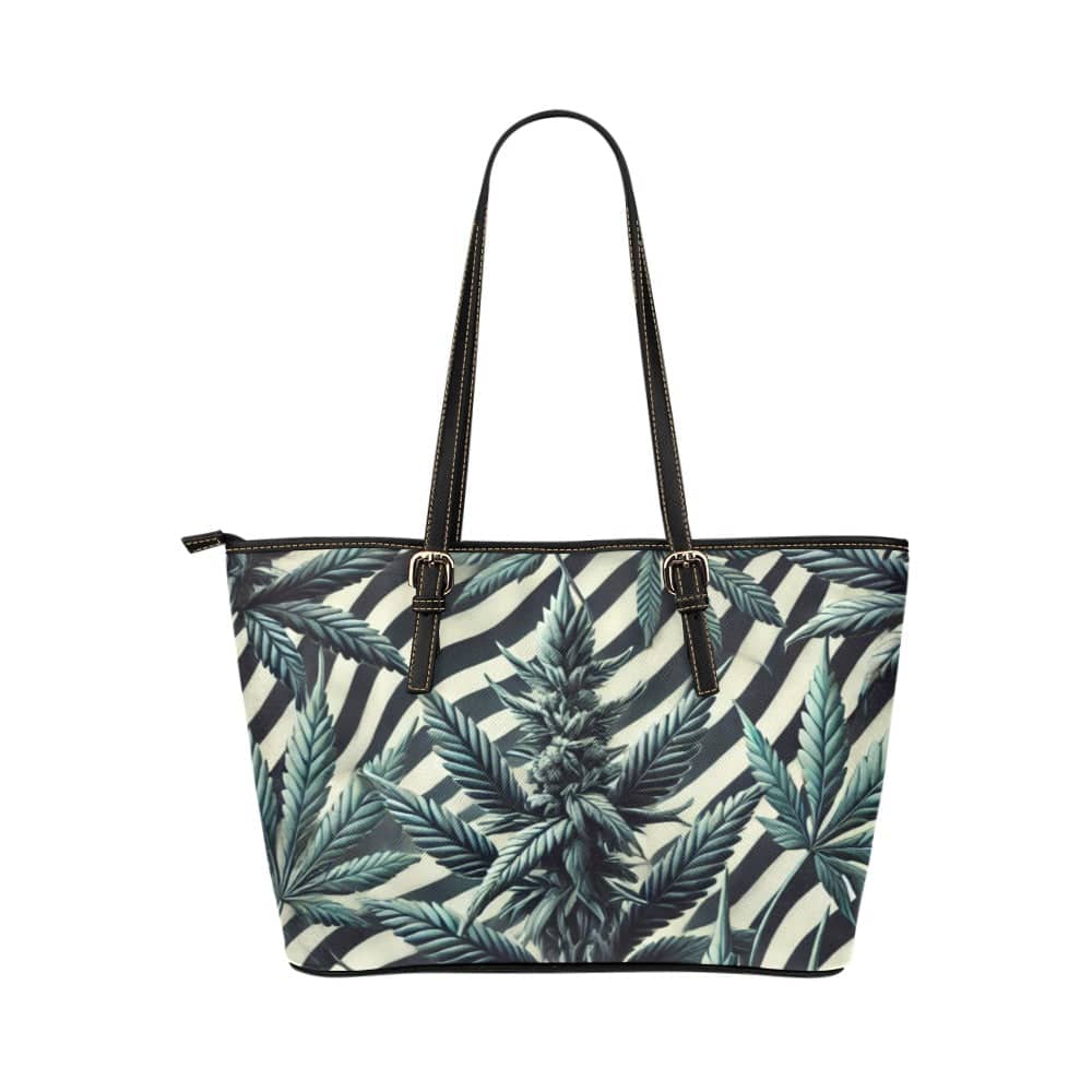Zabra Stripes & Buds Leathery Tote Leather Tote Bag/Large