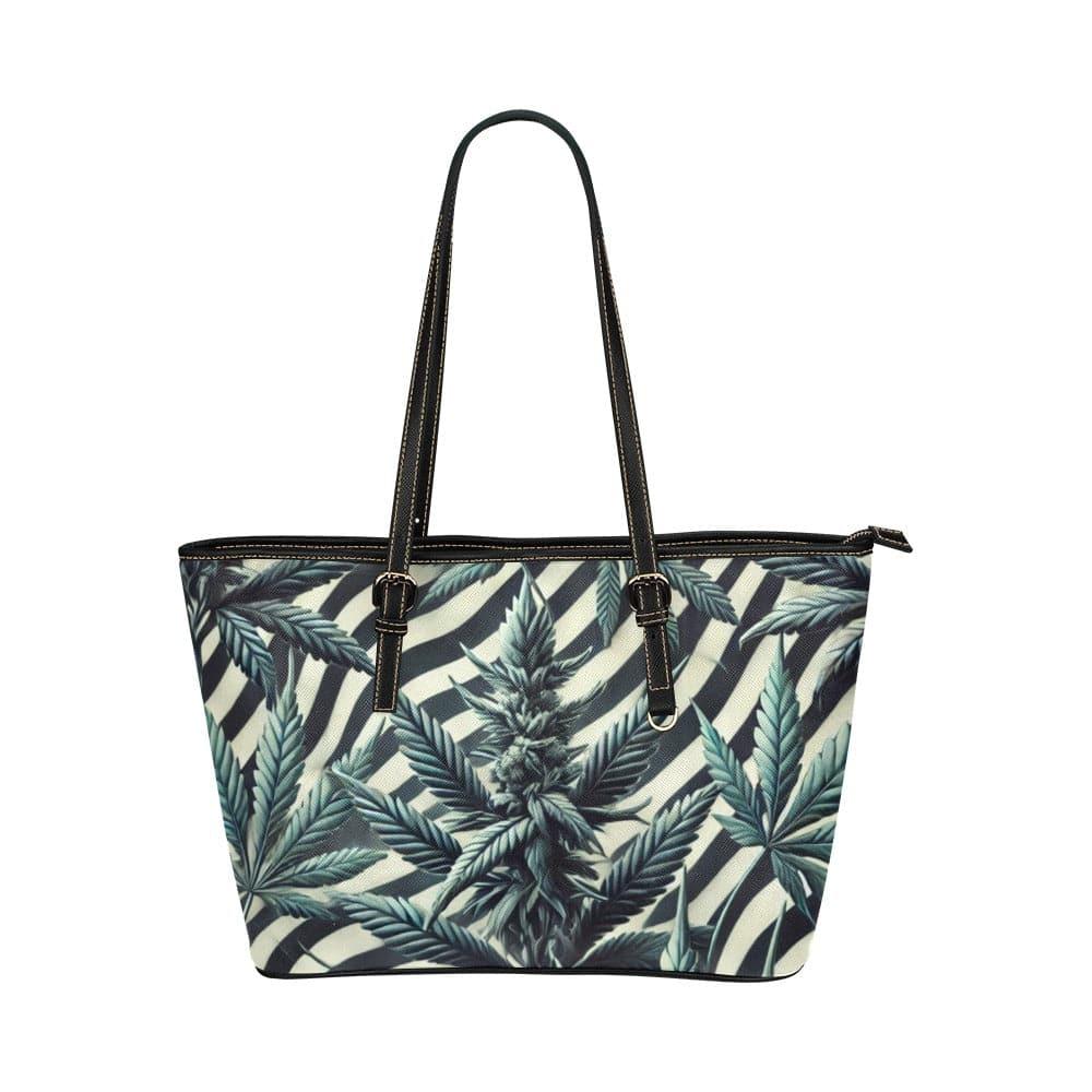 Zabra Stripes & Buds Leathery Tote One Size Leather Tote Bag/Large