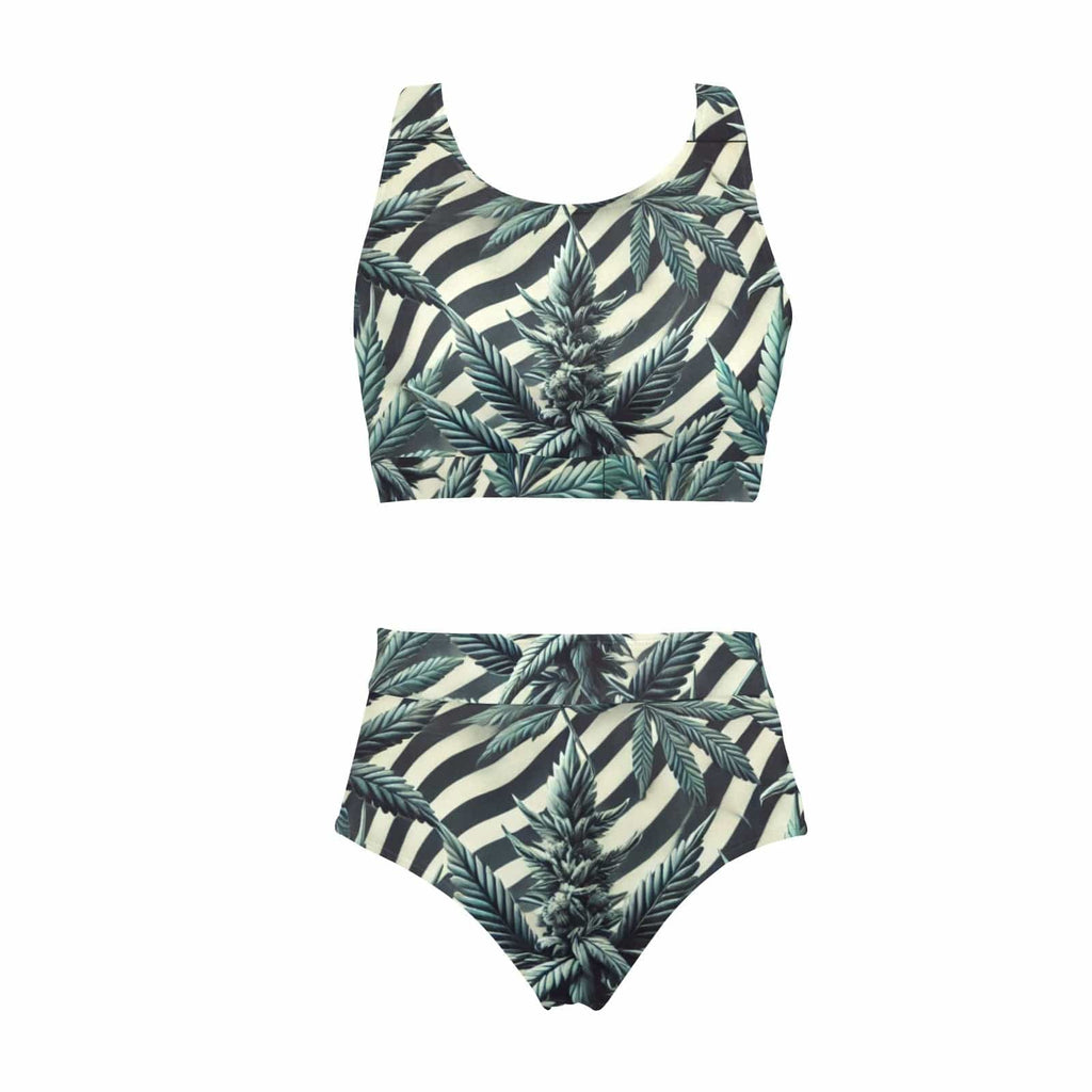 Zebra bud print crop bikini set, flat lay showing top and bottoms