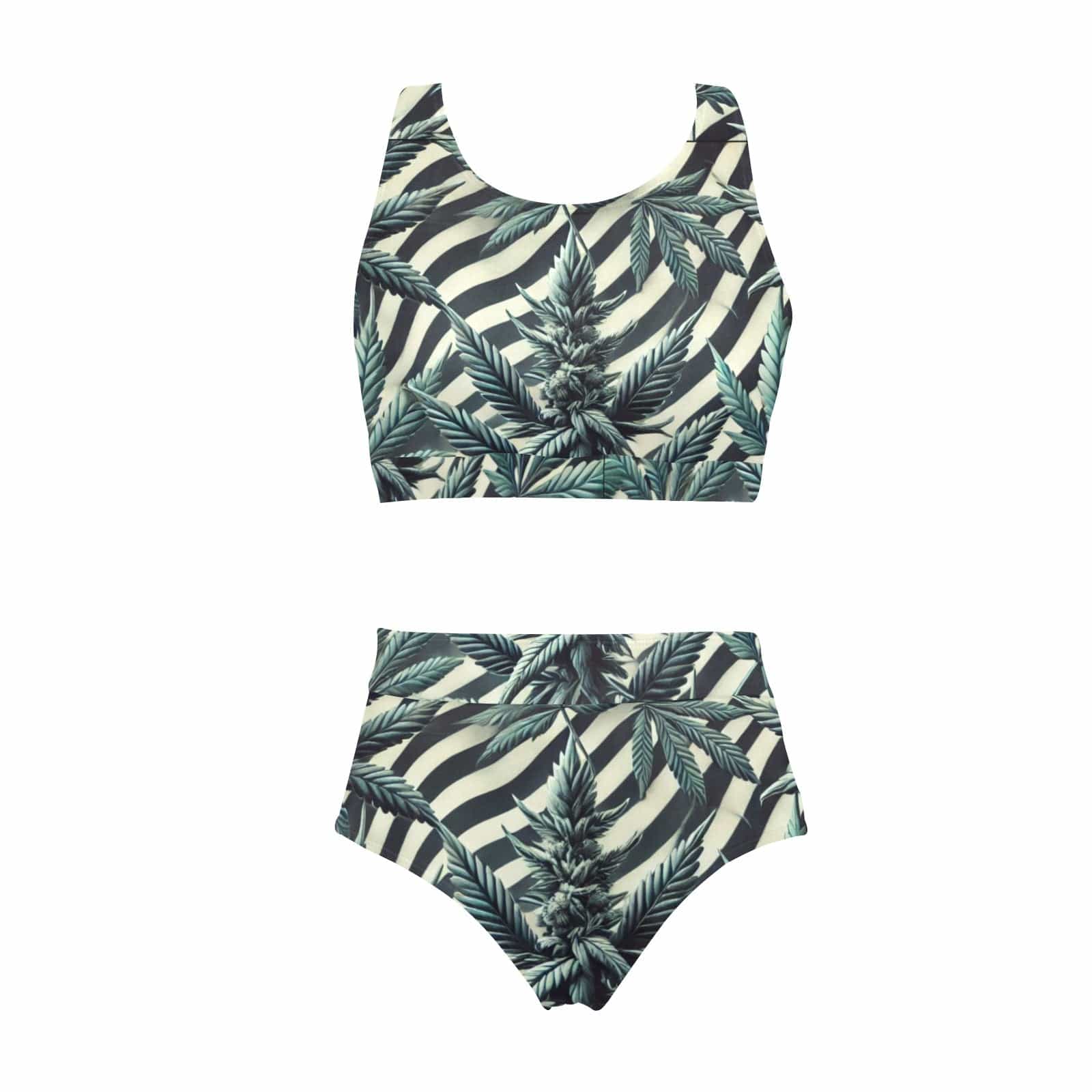 Zebra bud print crop bikini set, flat lay showing top and bottoms