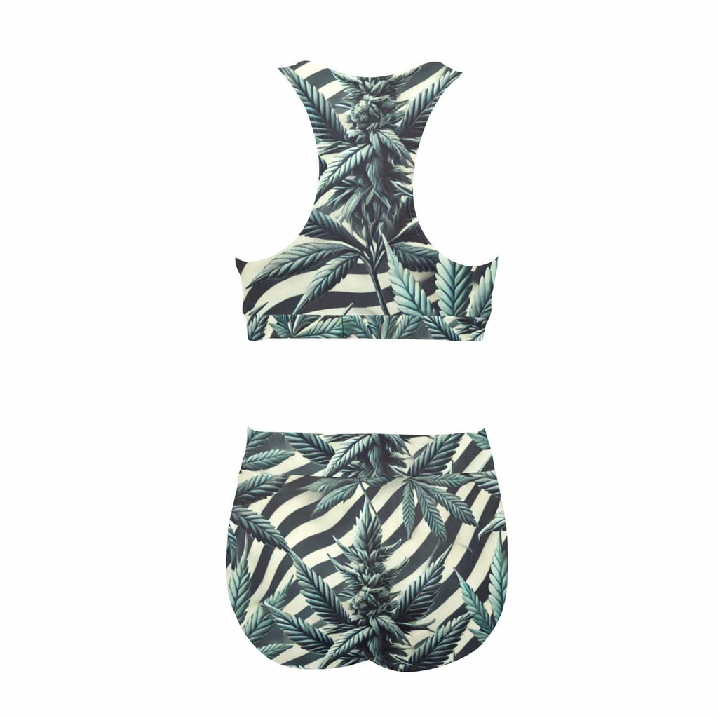 Zebra bud print crop bikini set, fabric detail close-up