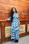 Zebra Stripes & Buds High Neck Long Dress long dress